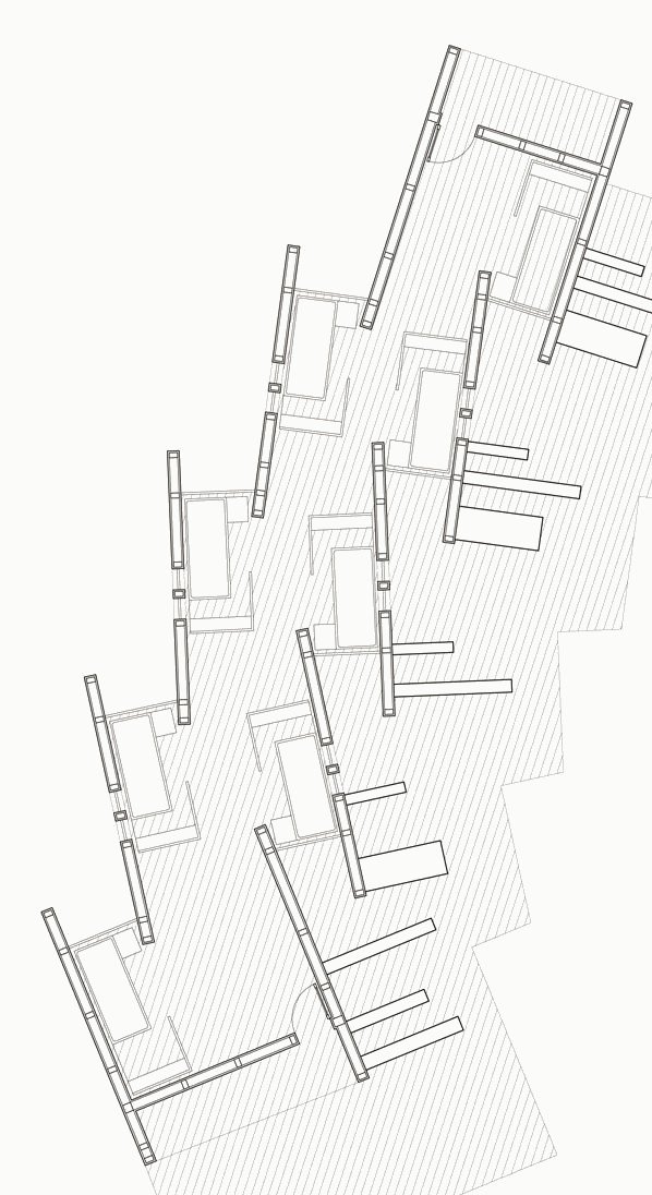 Plan of the exhibition building: a chain of angled rooms.