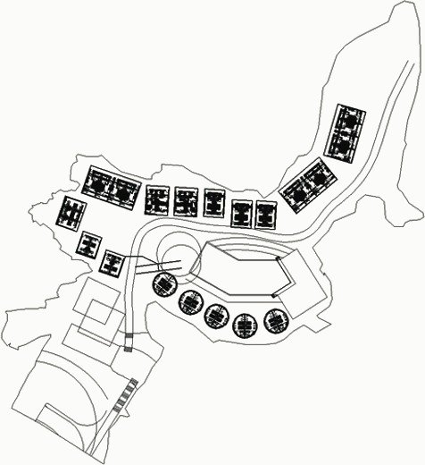 Planning stage 3: final cluster layout with access road.