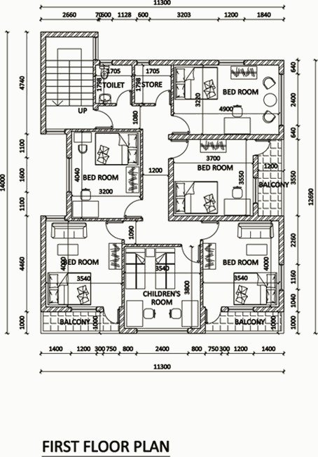 First floor plan with bedrooms.